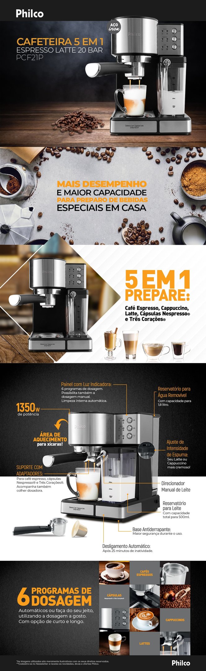 Cafeteira Expresso Philco Latte 20 Bar 5 em 1 PCF21P