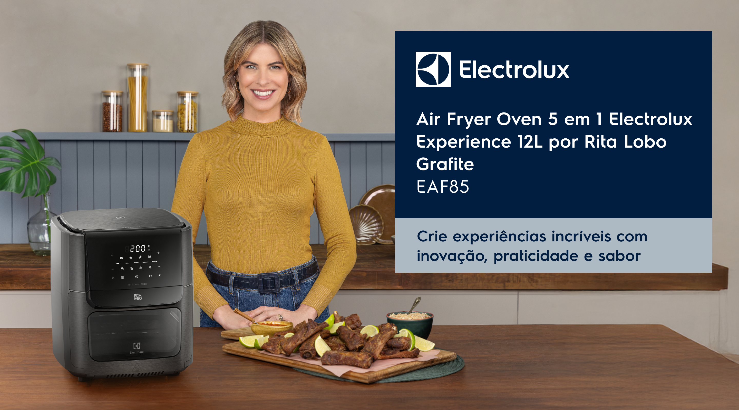 Air Fryer Oven 5 em 1 Electrolux por Rita Lobo Grafite EAF85 - Crie experiências incríveis com inovação, praticidade e sabor