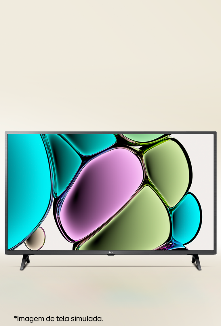 Uma arte de bolha com textura de vidro colorida com azul esverdeado, verde claro, violeta e marrom claro em uma TV LG HD.