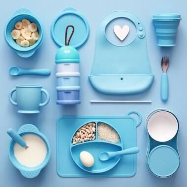 Kit Para Alimentacao Silicone Azul Com 3 Pecas A Baby