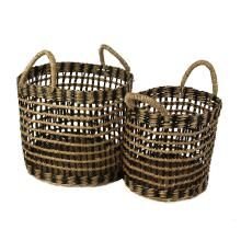 Conjunto de Cestos com Alça com 2 Peças Natural e Preto - A\CASA 