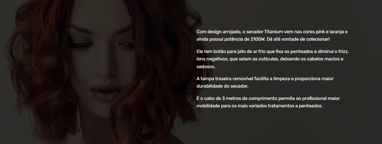 Secador de Cabelo Taiff Titanium Laranja 2100W  • Motor AC Profissional • Tecnologia Cerâmica - Brilho intenso aos cabelos • Íons Negativos - Selam as cutículas dos fios, proporcionando cabelos macios e sedosos • Botão Jato de Ar Frio - Melhor fixado de penteados e diminuição do frizz • Secagem Rápida • Cabo de 3 metros