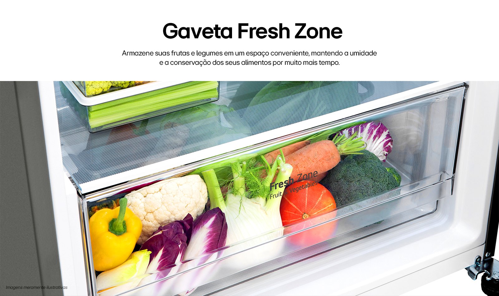 Gaveta cheia de frutas e legumes com cor e qualidade
