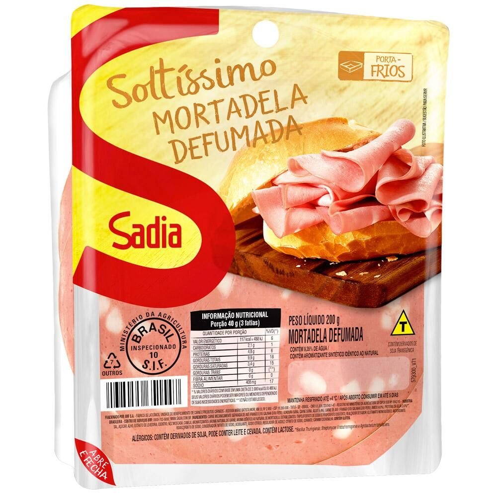 Mortadela SADIA Soltíssimo Defumada Fatiada 200g