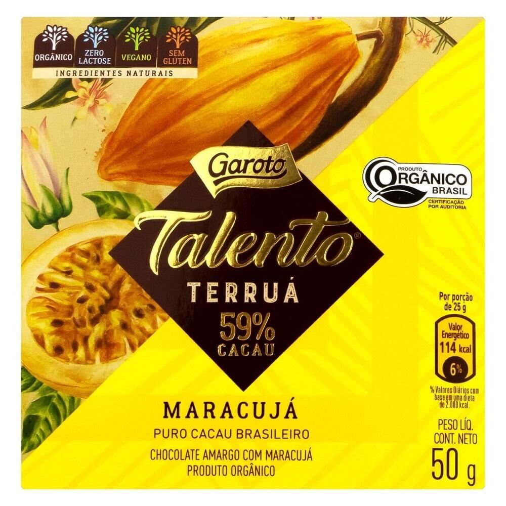 Chocolate GAROTO Talento Terruá Maracujá 59 Cacau sem Glúten e sem
