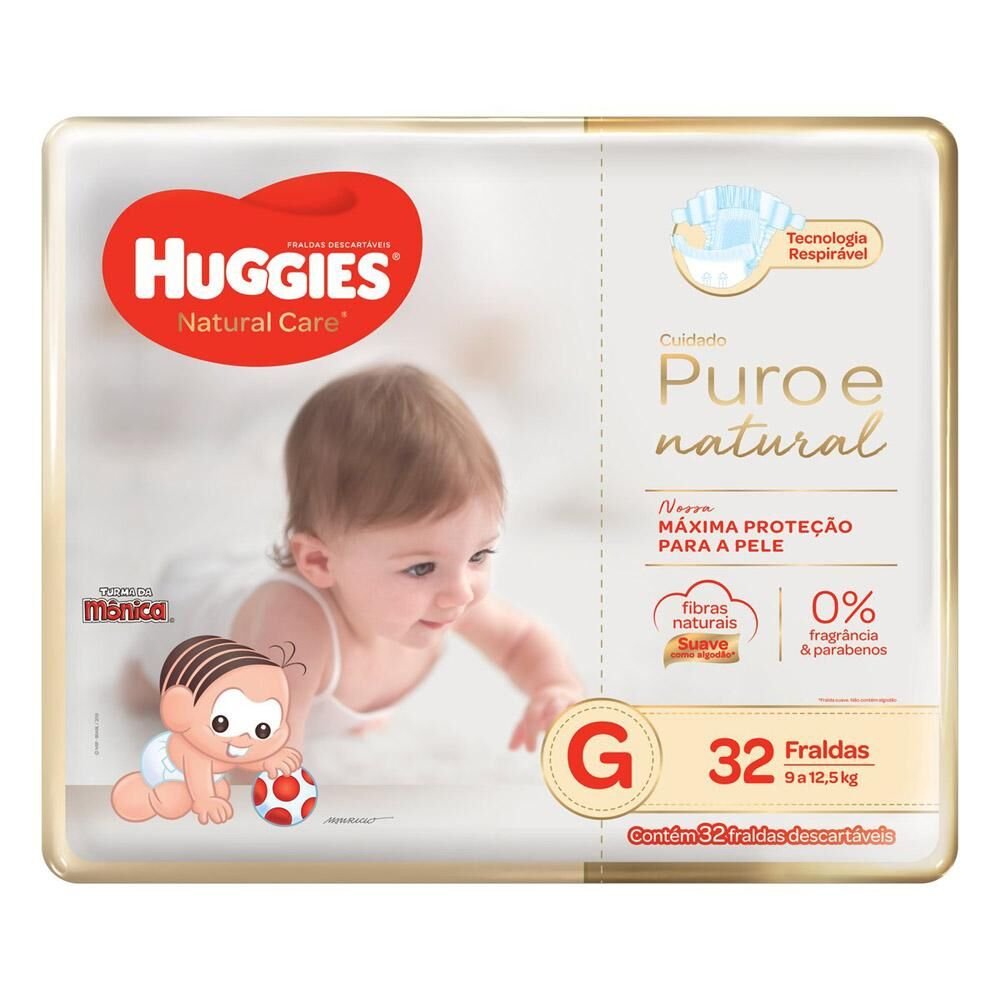 Fralda Descartável HUGGIES Natural Care G com 32 Unidades
