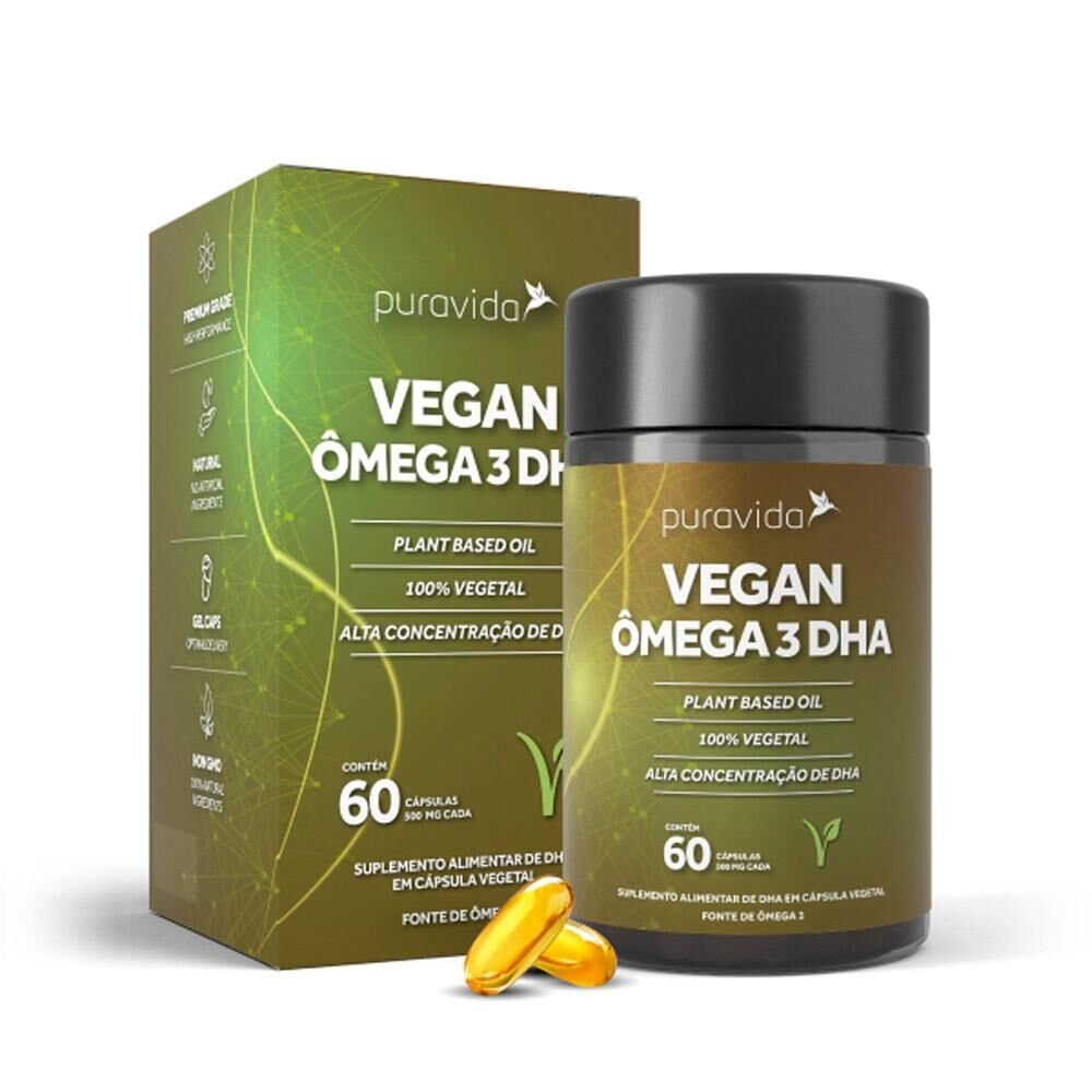 Ômega 3 DHA PURA VIDA Vegan com 60 Cápsulas