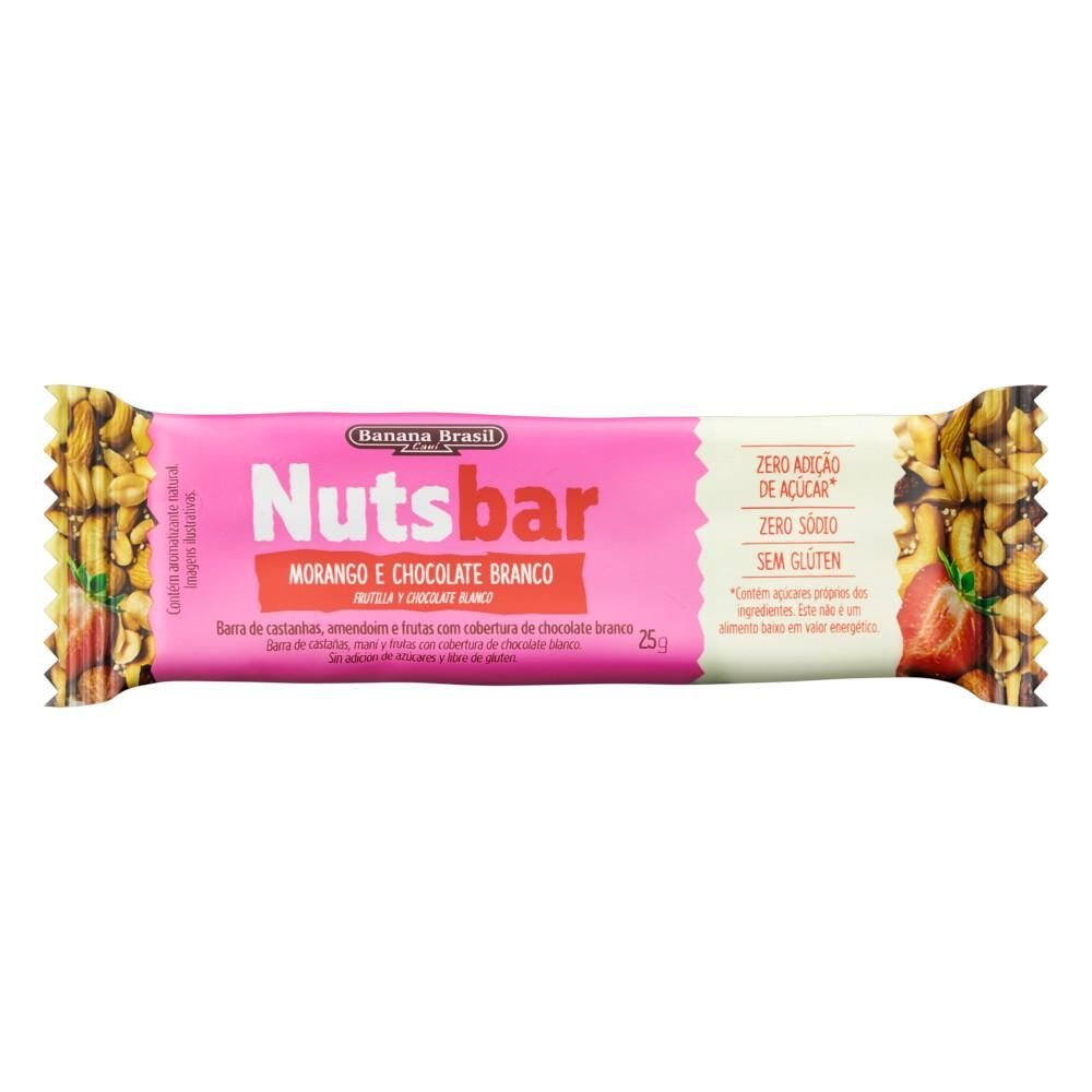 Barra NUTSBAR Banana Brasil Nuts Morango Cobertura Chocolate Branco